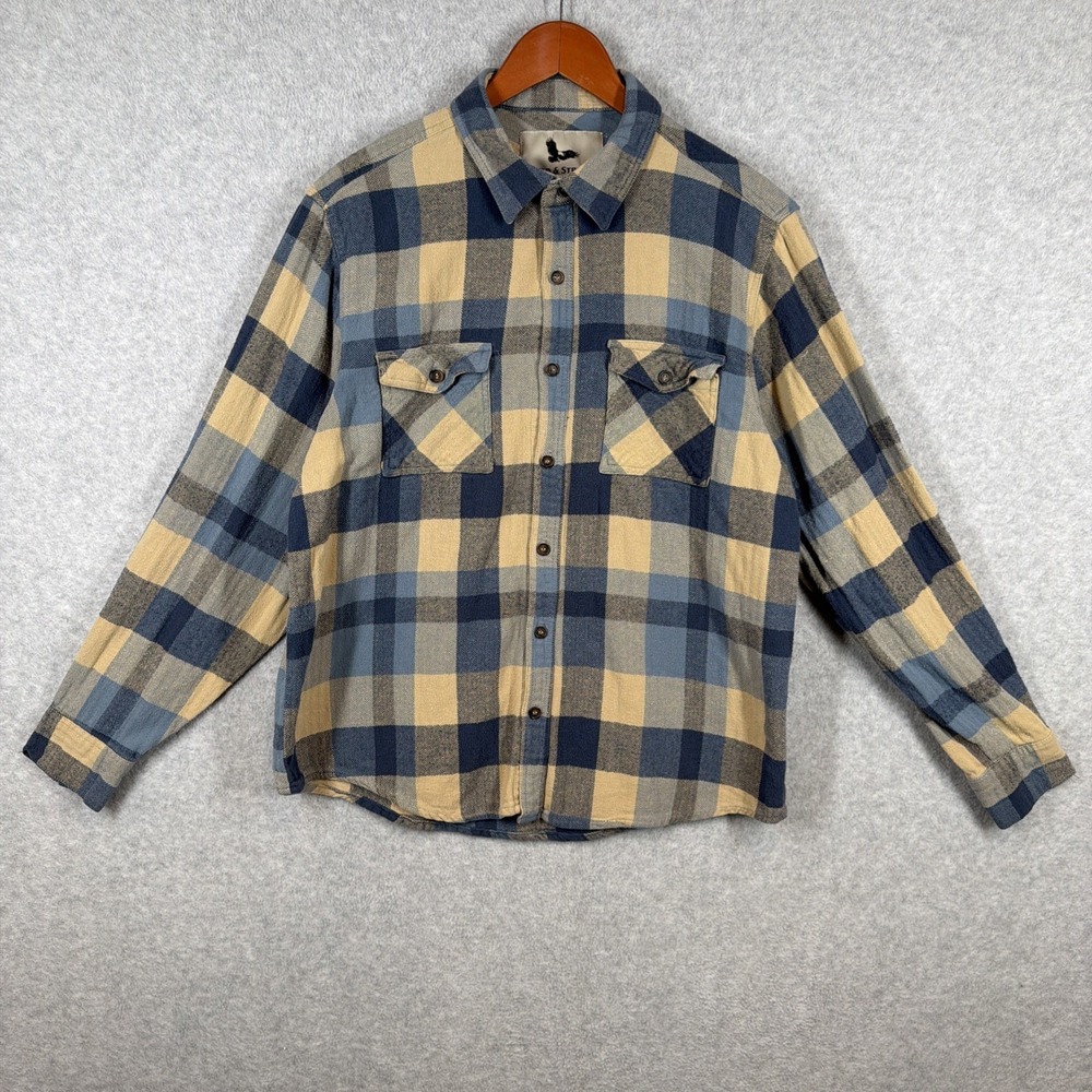 Field & Stream Men's Blue Plaid Heavy Flannel Shirt Large 100% Cotton